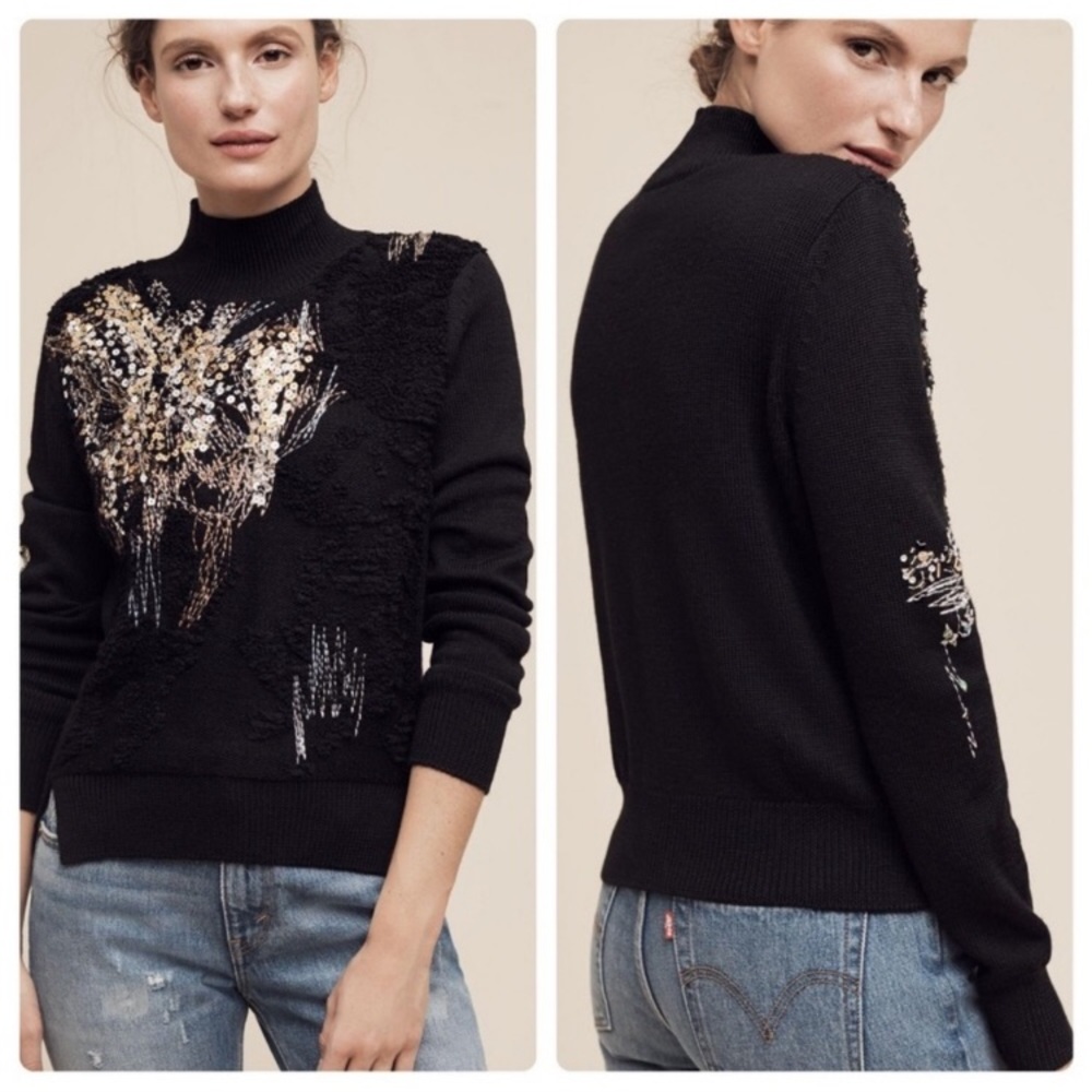 Anthropologie | Knitted & Knotted Sequined Sweater